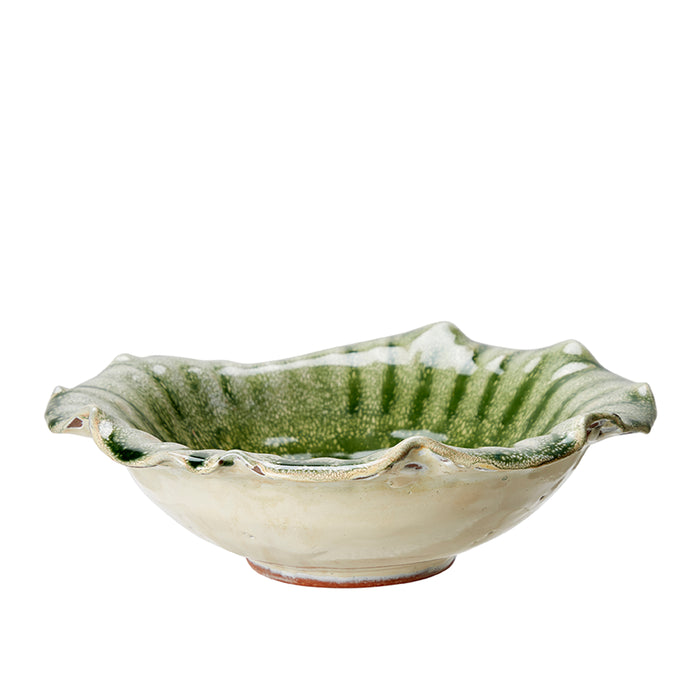 Decorative serving bowl in variegated green glaze