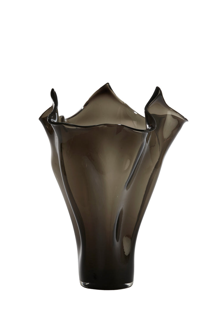 dark grey sculptural wavy-edge glass vase by Light & Living aiora

