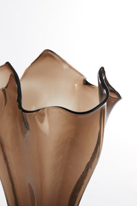close-up of organic wavy rim on dark brown Aiora glass vase