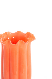 close-up of scalloped rim on orange Sedona glass vase by Light & Living