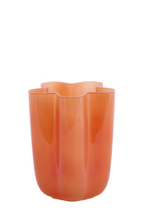 short babijn orange glass vase with wavy retro-edge design
