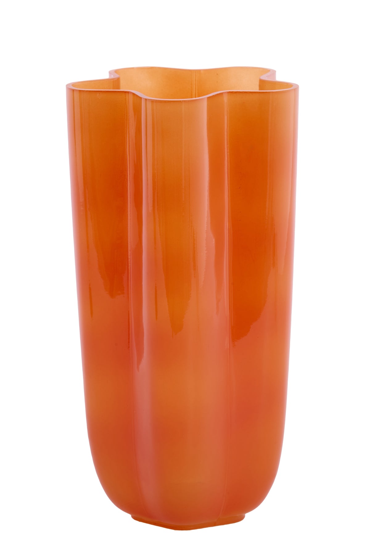 tall babijn orange glass vase with retro wavy silhouette
