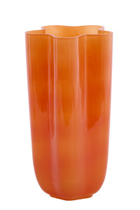 tall babijn orange glass vase with retro wavy silhouette
