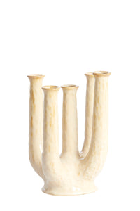 LEONJO sculptural ceramic vase in sand beige with glossy glaze