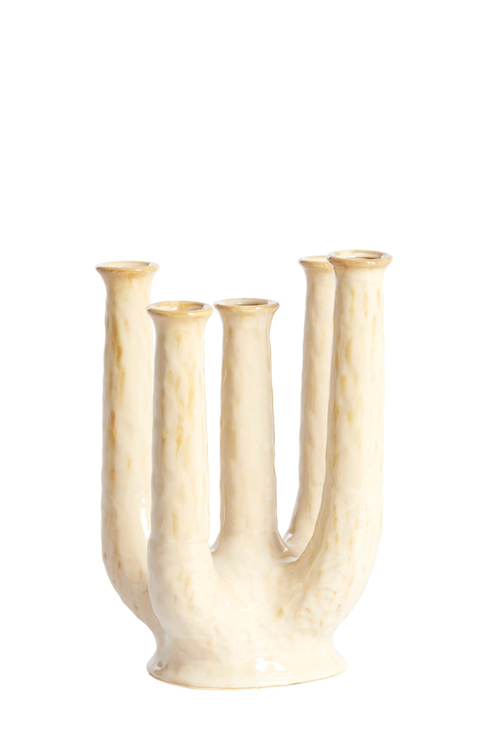 LEONJO sculptural ceramic vase in sand beige with glossy glaze