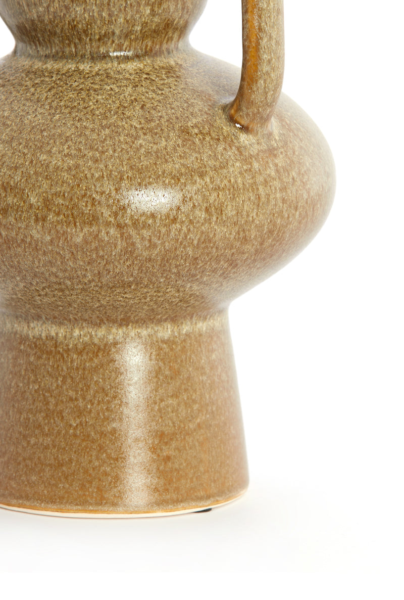 rounded lower body of the olive green Otaru vase showing its sculptural ceramic form
