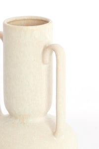 close-up of cream OTARU vase showing textured ceramic glaze and curved handles
