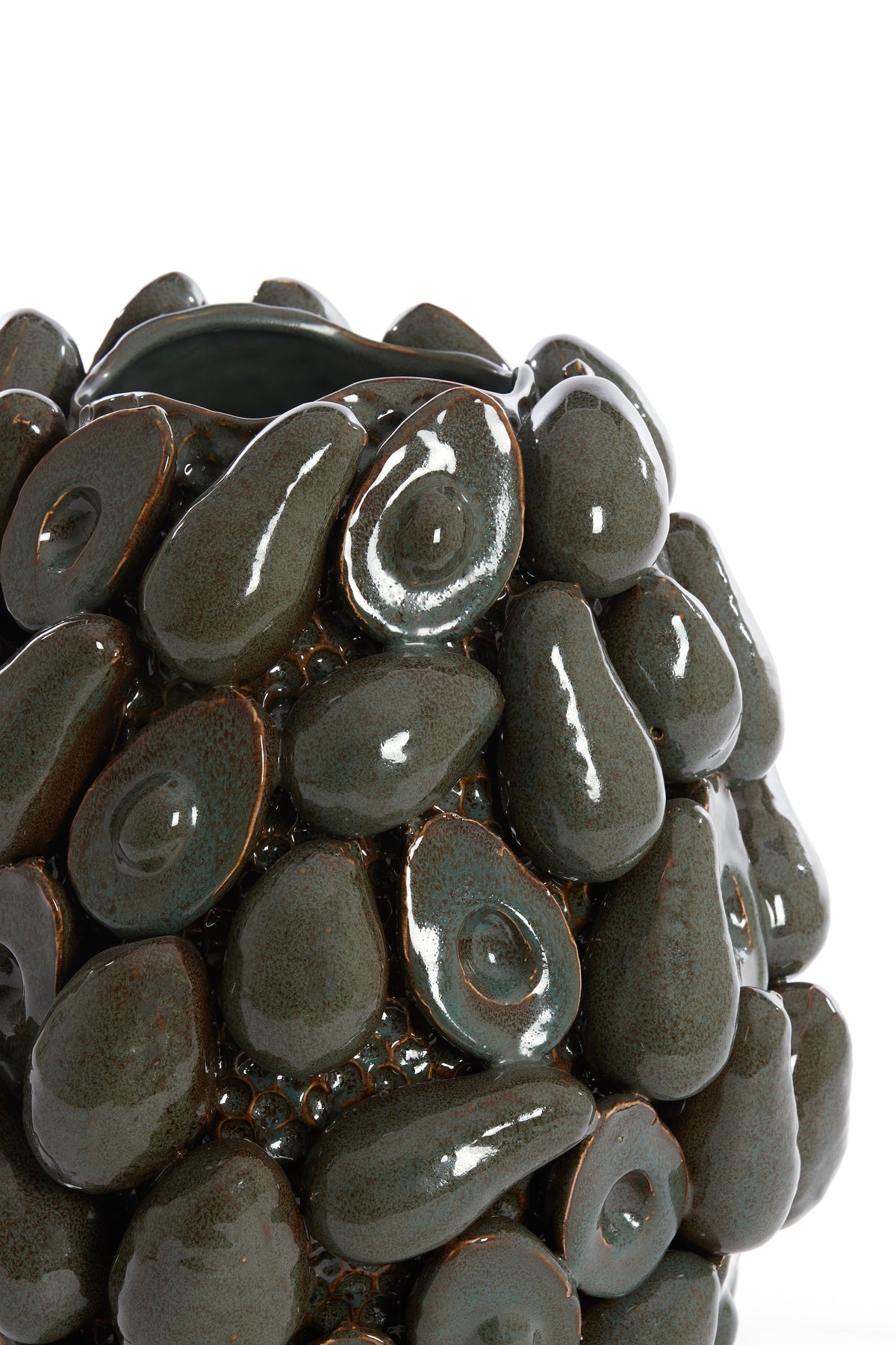 large brown and green avocado-textured ceramic vase by Light & Living