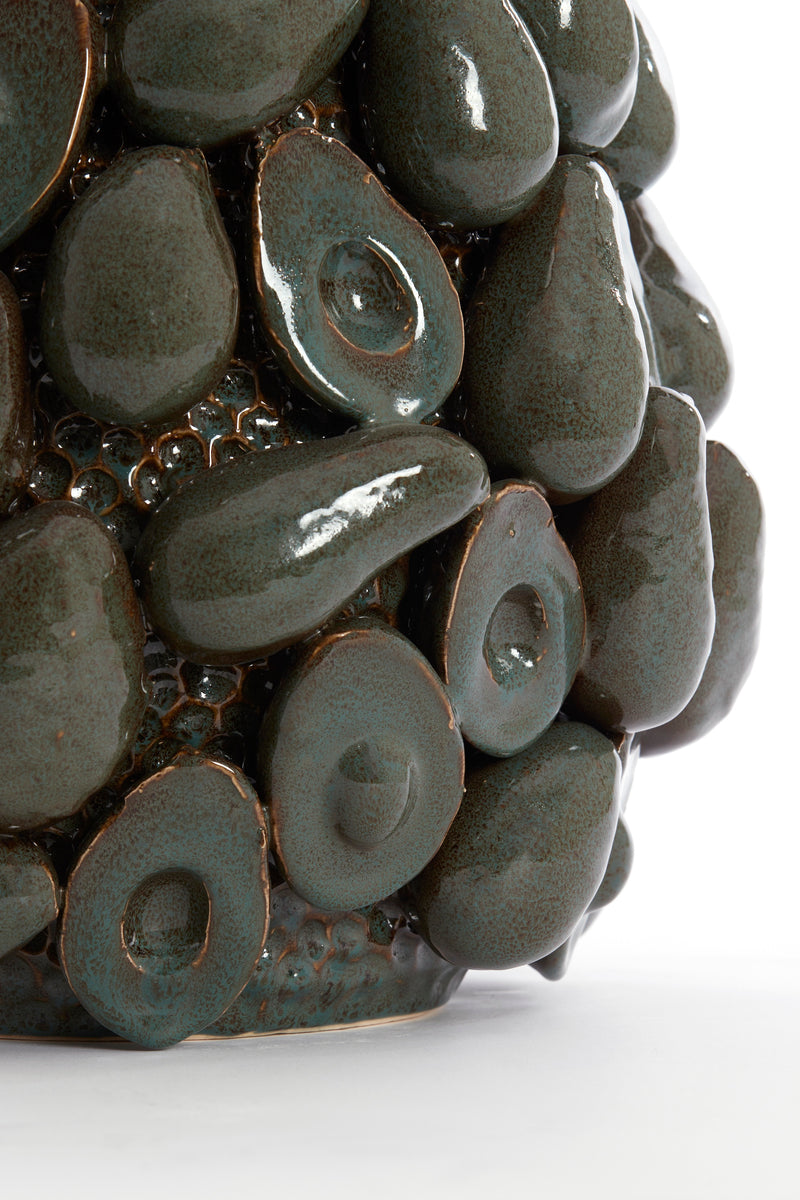 top view of avocado vase showing organic rim and textured ceramic surface
