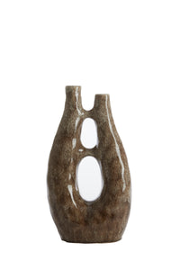 tall brown Katha vase by Light & Living with sculptural design and glossy glaze