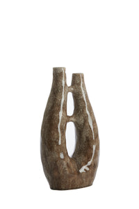 shiny brown Light & Living Katha ceramic vase with sculptural cut-out shape – close-up