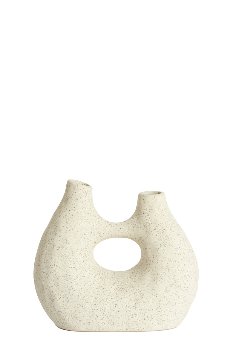 front view of katha matt cream vase featuring modern sculptural silhouette

