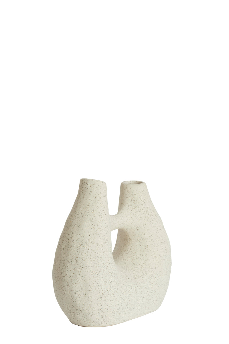 soft sculptural ceramic vase in matt cream by light and living with double neck design

