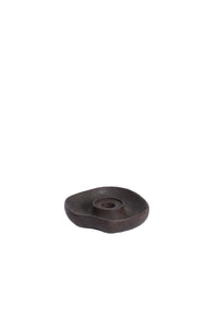 matte dark brown wood candle holder with sculpted organic form
