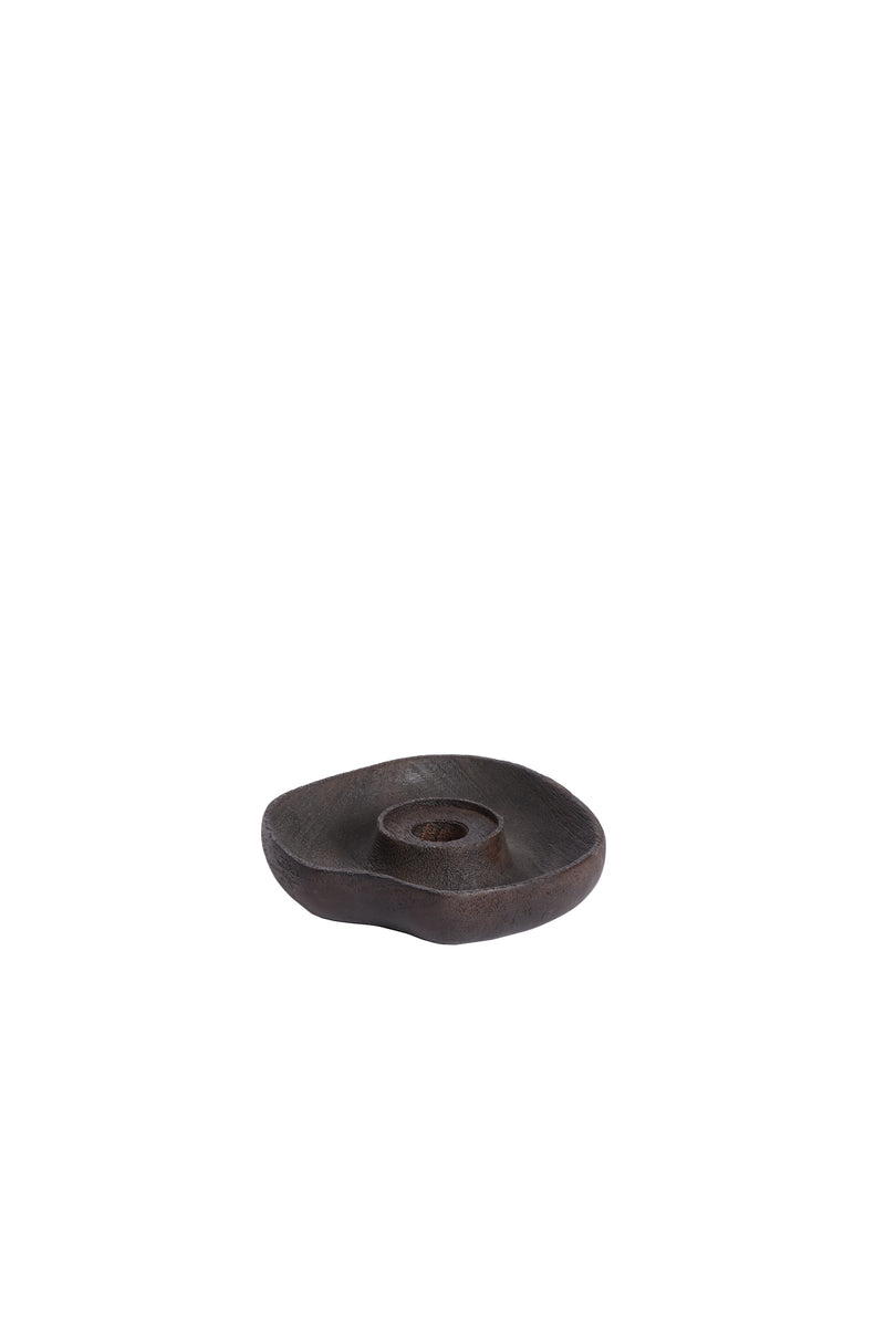 matte dark brown wood candle holder with sculpted organic form
