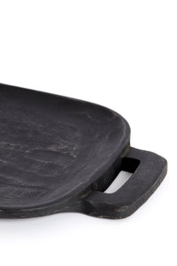 close-up of black mango wood tray handle showing matte finish and wood grain
