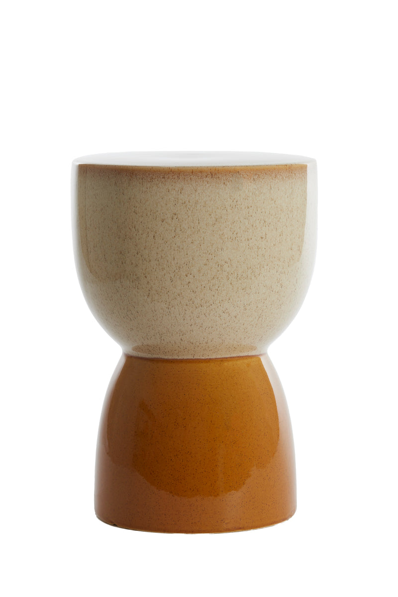 Alt text: finca two-tone ceramic side table in cream and ochre by light & living