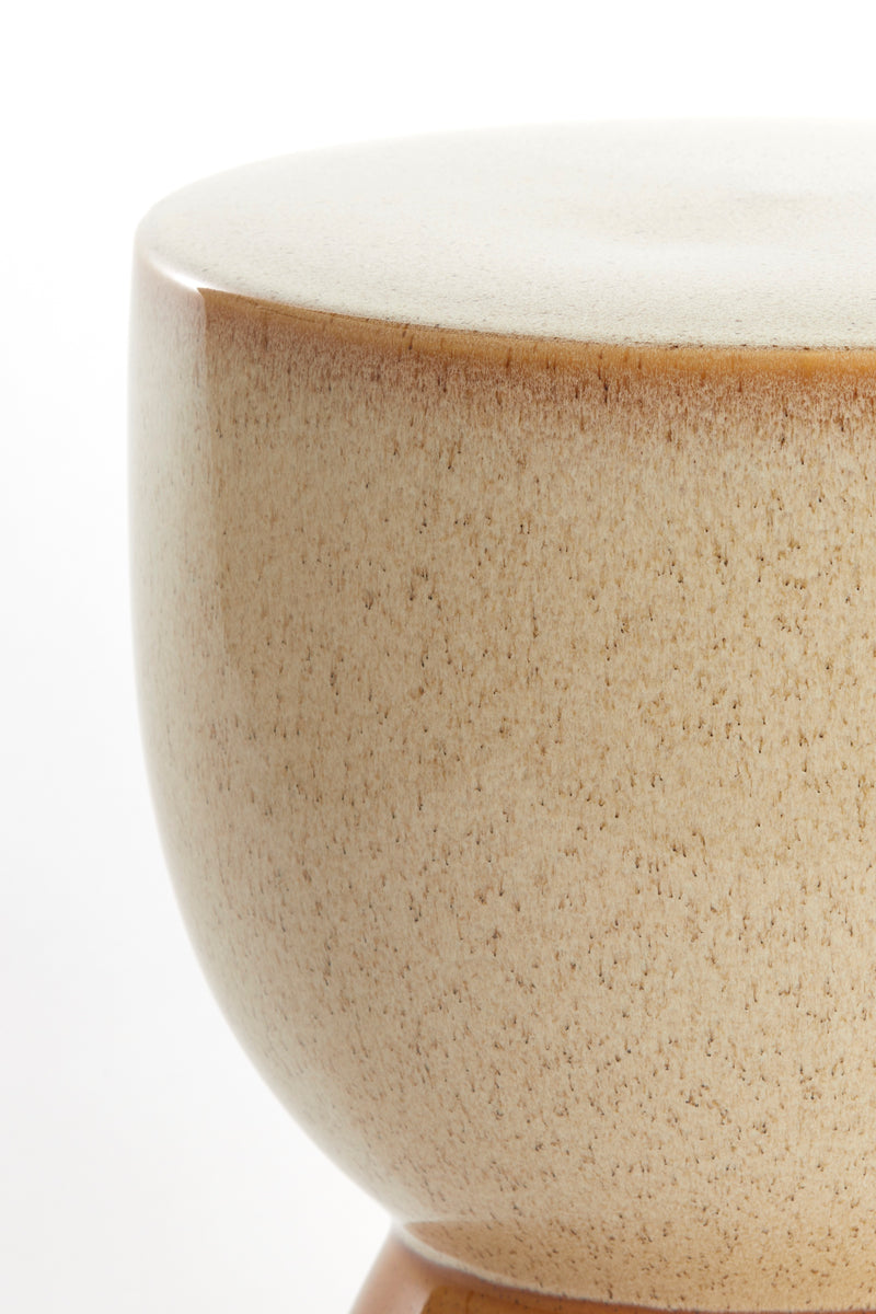 close-up of cream glazed ceramic top of finca side table by light & living