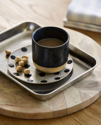 LUCIDUS chrome tray S by Nordal styled with a bowl of granola and a glass of milk