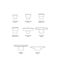 Size comparison diagram for the 70s ceramics tapas bowl on base against other pieces in the HKLIVING 70s ceramics range