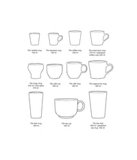 Size comparison diagram for the 70s ceramics ristretto mug against other cups in the HKLIVING 70s ceramics range