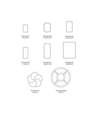 70s Ceramics trays size comparison diagram