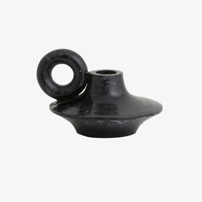 black iron candle holder with a ring finger holder on the side by nordal