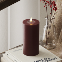 Burgundy LED Pillar Candle with Realistic Flame — Various Sizes, Perfect for Cosy, Warm Interiors