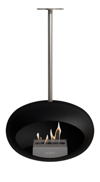 Black ethanol fireplace with flames on a white background