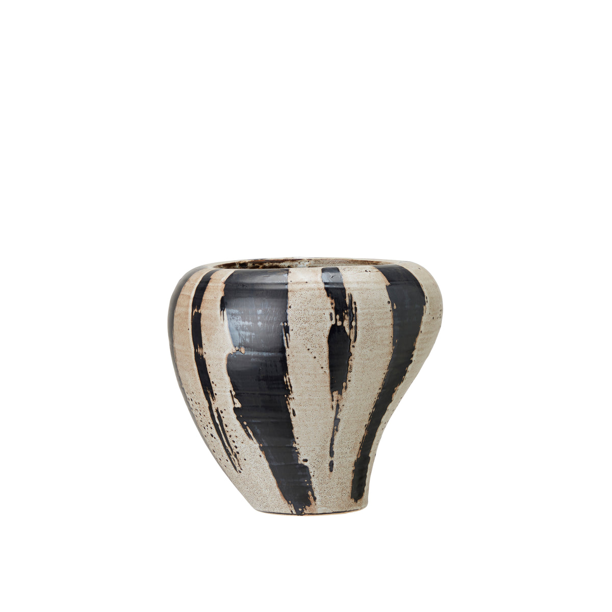 Bold ceramic planter with tapered base and expressive finish