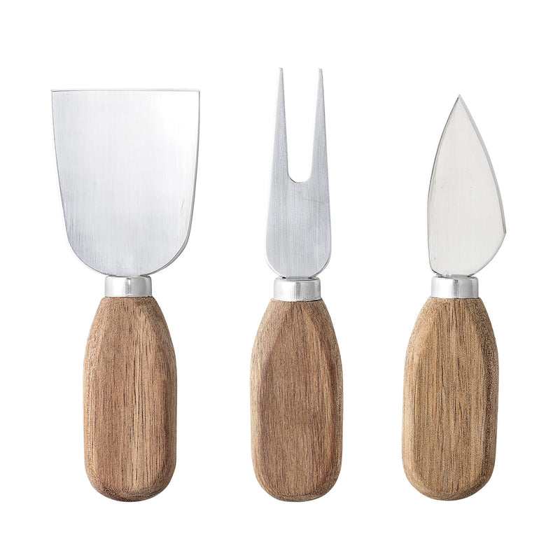 set of three bloomingville lisamai cheese utensils with acacia handles and stainless steel blades
