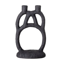 sculptural matte black ramina candle holder by bloomingville front view
