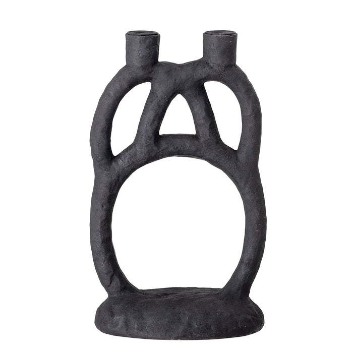 sculptural matte black ramina candle holder by bloomingville front view
