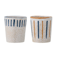 Lobelia cup blue, and blue and yellow stripe hand-decorated stoneware mug, 250ml