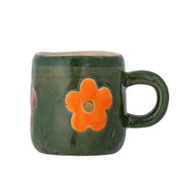 Addy cup in dark green stoneware with large colourful flowers, 130ml, Bloomingville MINI
