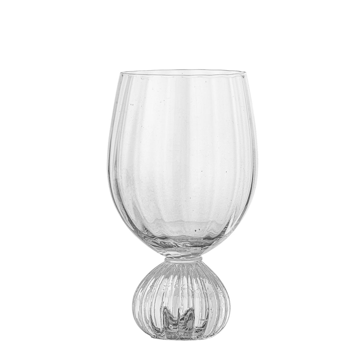 Taurin wine glass with a ribbed bowl on a rounded, ribbed base on a white background