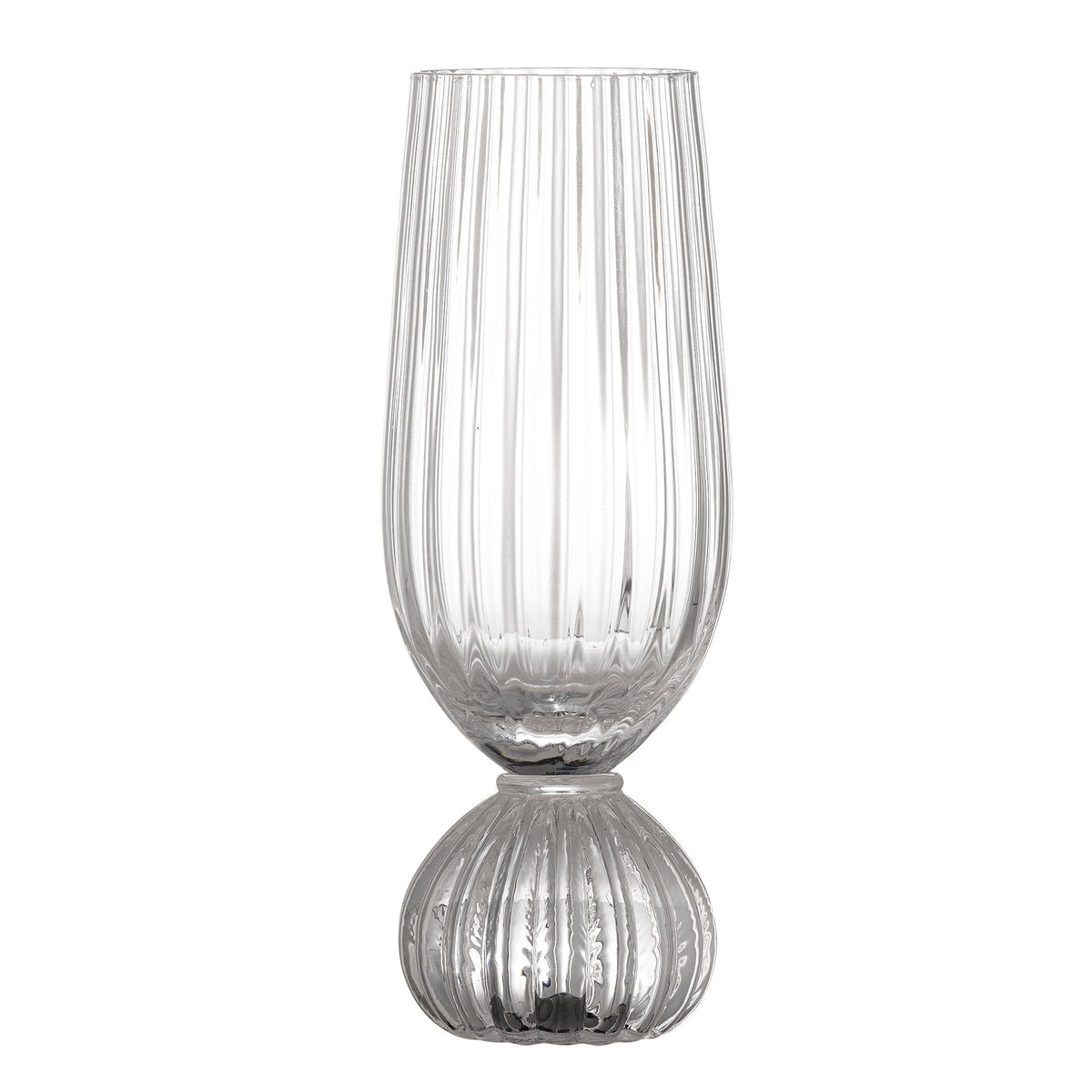 Taurin champagne glass clear mouth-blown with ribbed bowl and round base, 250ml
