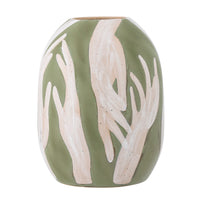 Adalena green stoneware vase side view showing abstract painted pattern