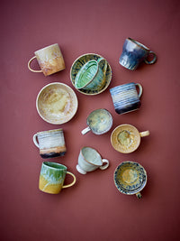 Bloomingville Imogen cups styled with matching mugs and plates
