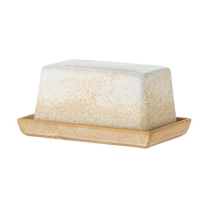 stoneware paula butter box in nature reactive glaze with lid
