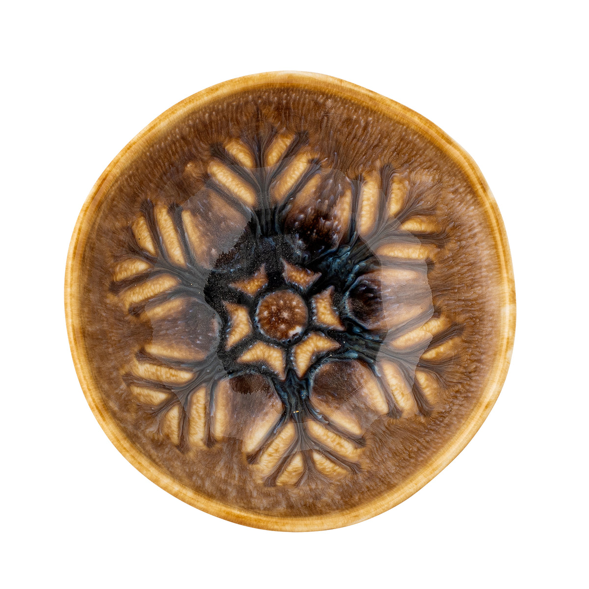 Acco bowl brown stoneware, top view showing ice crystal motif
