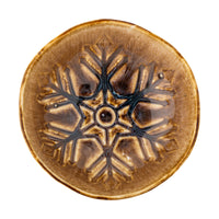 Acco bowl large brown stoneware, top view showing ice crystal motif
