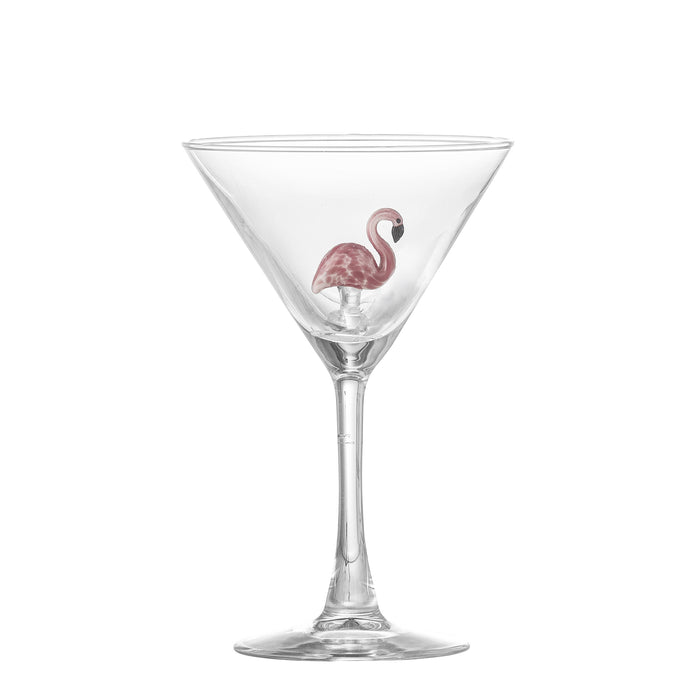 Misa cocktail glass clear mouth-blown with pink glass flamingo inside, 170ml
