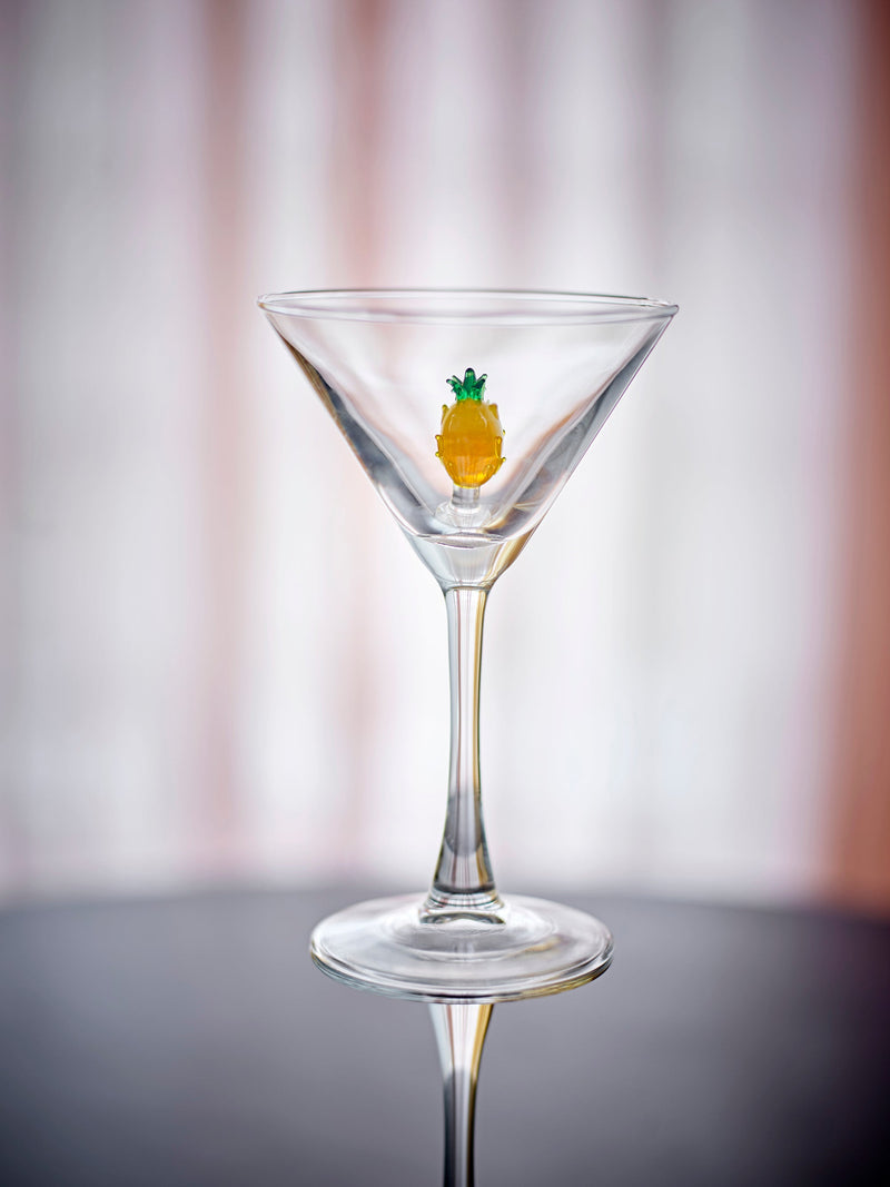 Misa cocktail glass with yellow pineapple decoration, close-up on a table with soft background, 170ml
