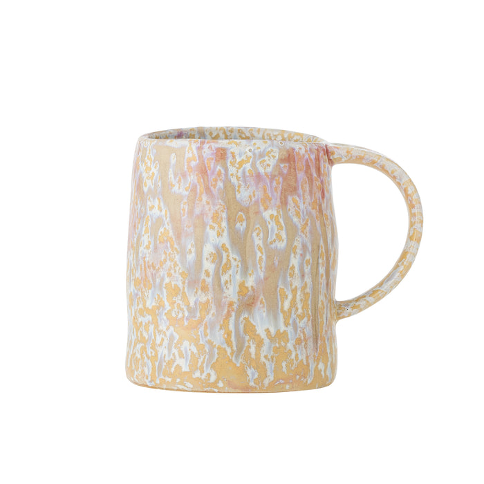 Yori mug in nature yellow, blue, and pink reactive glaze stoneware
