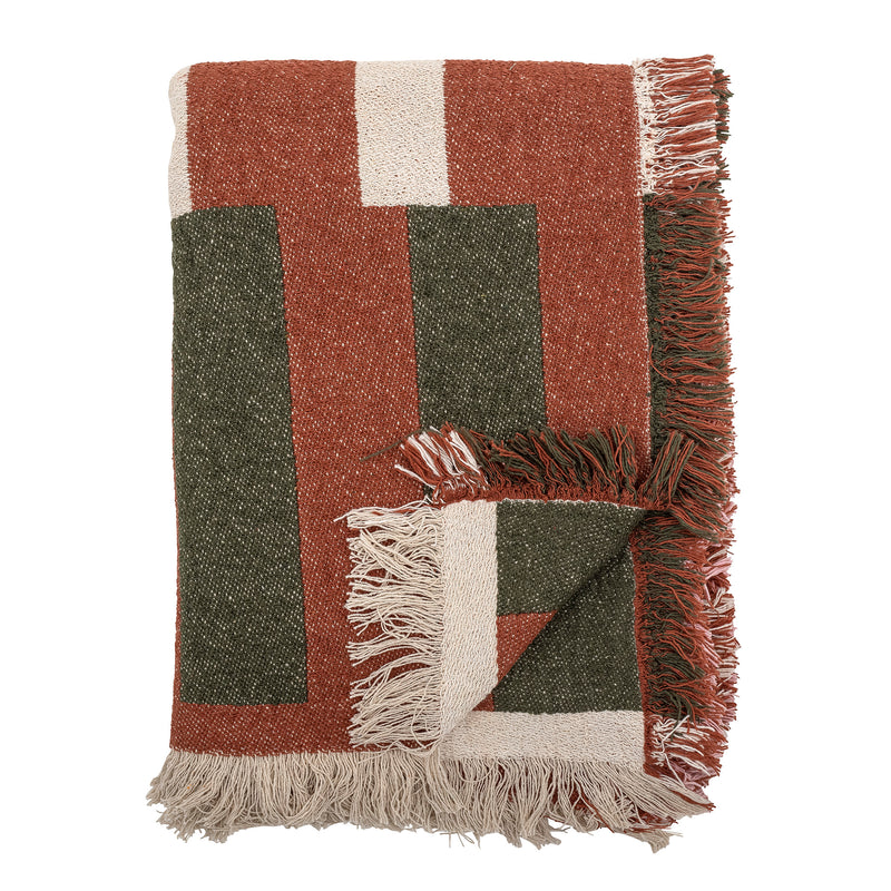 folded york throw by creative collection in brown with red pink and green geometric pattern
