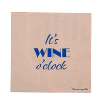 Wine napkin with “It’s Wine o’clock” in blue, FSC Mix paper, Bloomingville, pack of 20
