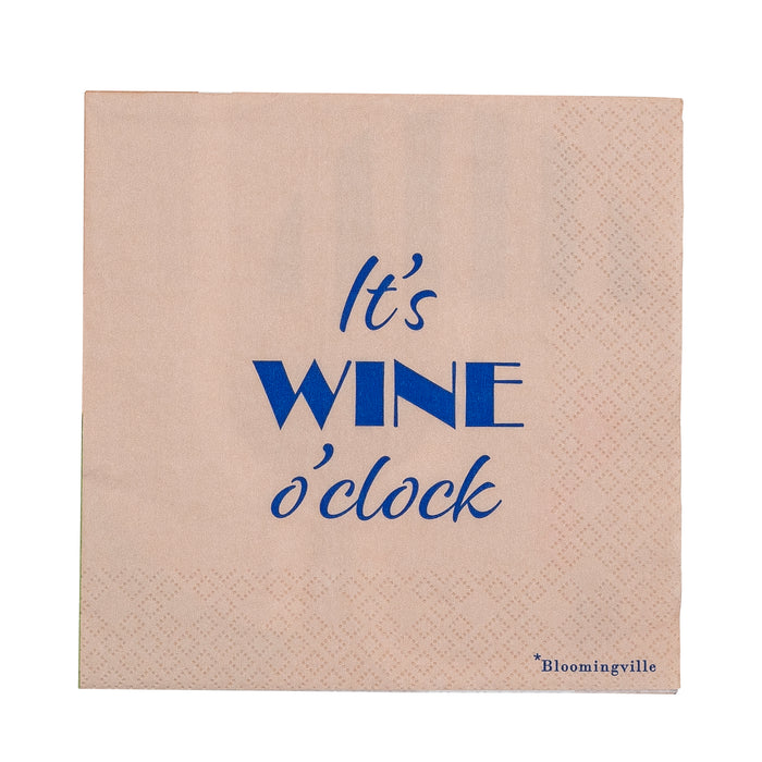 Wine napkin with “It’s Wine o’clock” in blue, FSC Mix paper, Bloomingville, pack of 20
