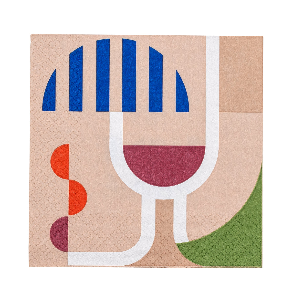 Wine napkin with abstract wine glass motif in pastel and blue, FSC Mix paper

