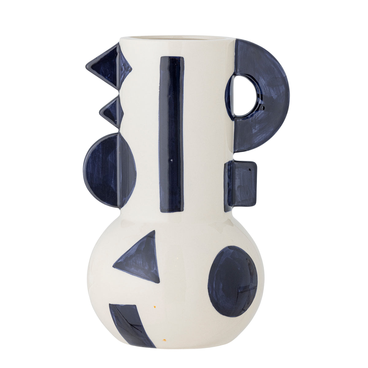 Graphica vase in blue hand-painted graphic stoneware, 24cm
